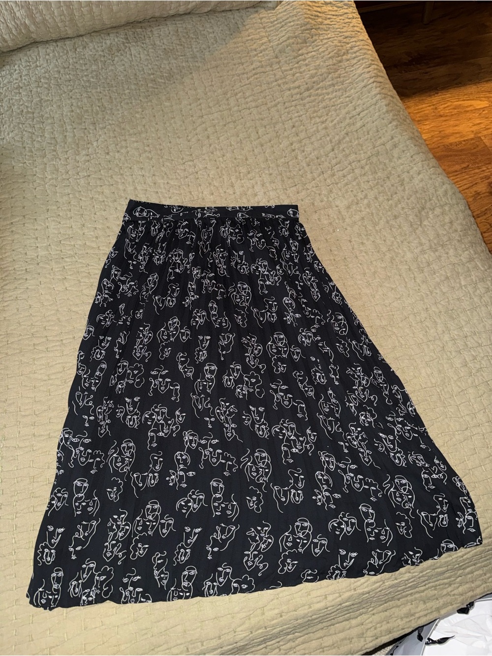 a new day Black Midi Skirt with White Line Art Print